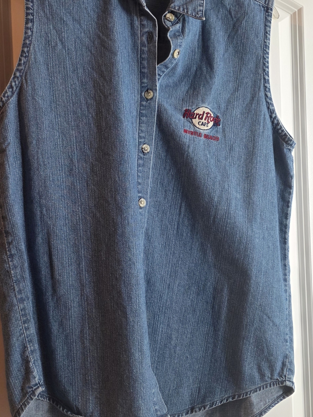 Hard Rock Cafe Denim Sleeveless Button-Front Top - Blue